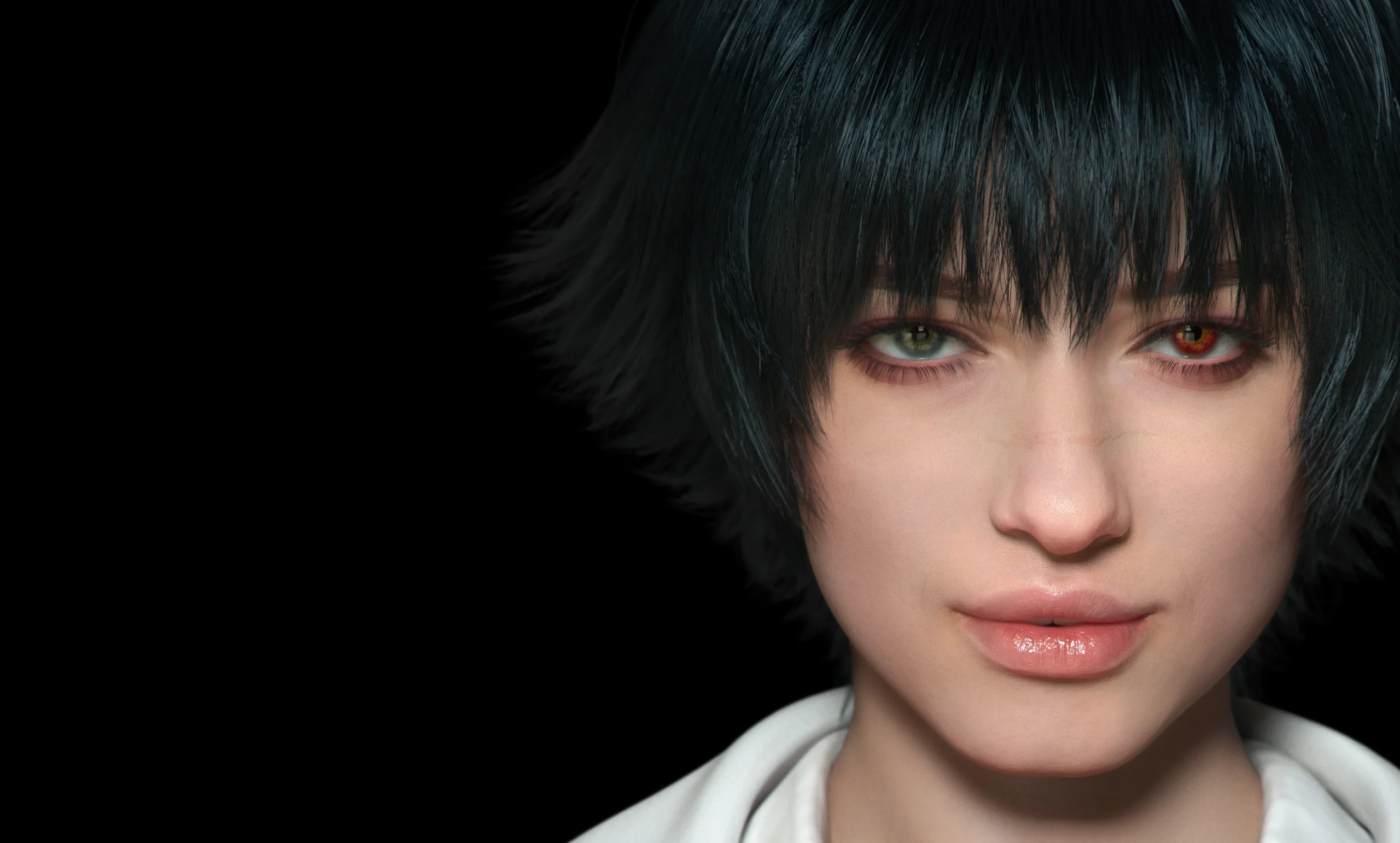 Lady tem heterocromia, uma condição que faz com que seus olhos tenham cores diferentes.